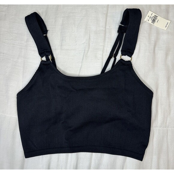 AERIE Seamless‎ Ring Built in Shelf Bra Longline Black Bralette MEDIUM NWT - Picture 1 of 4